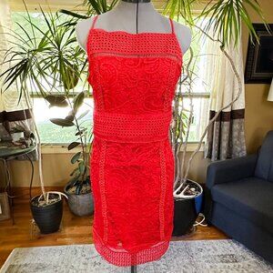 TopShop Red Lace Dress Midi Pristine 10 Summer‎ Lined